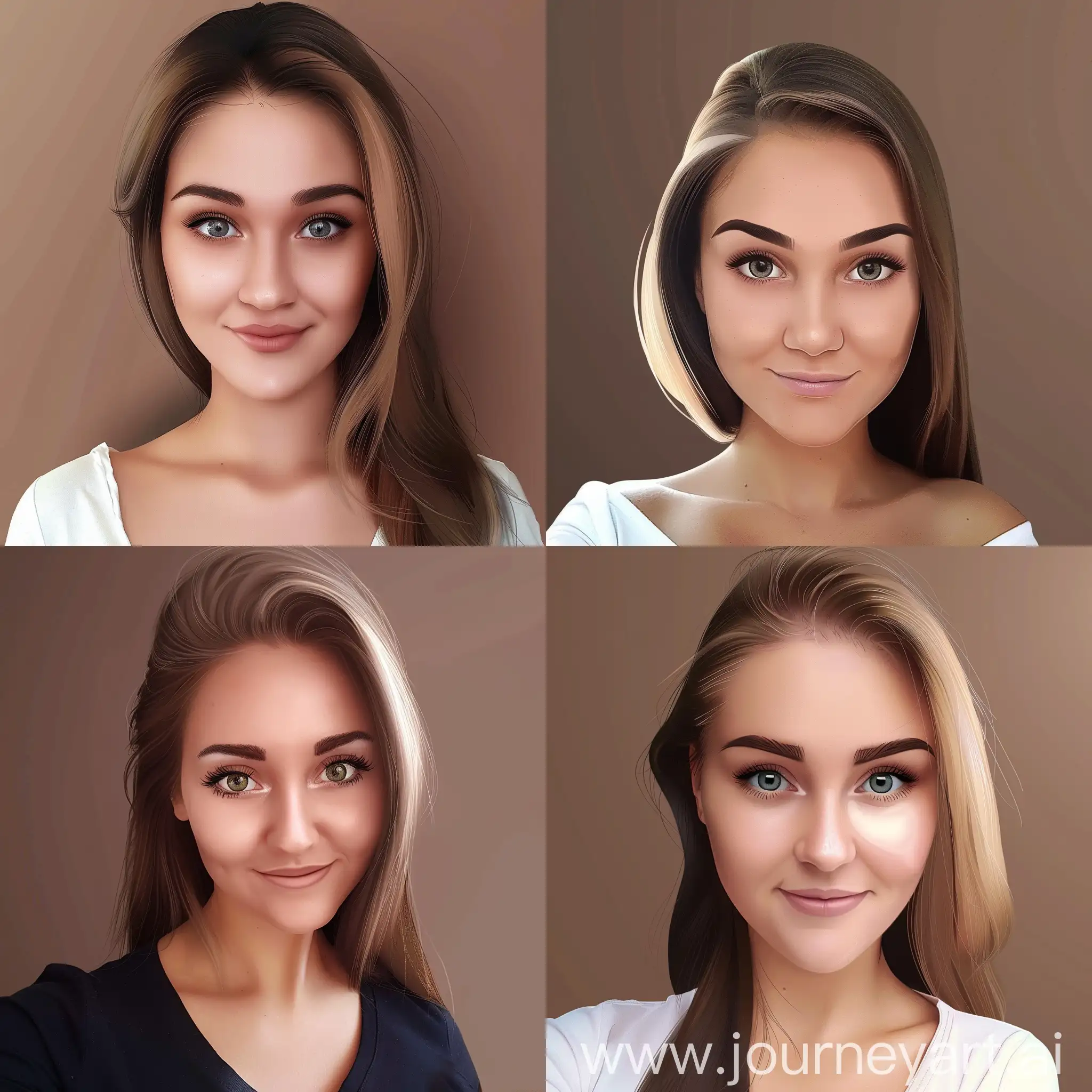 Cartoon-Realistic-Woman-with-Sleek-Hair-on-Brown-Background