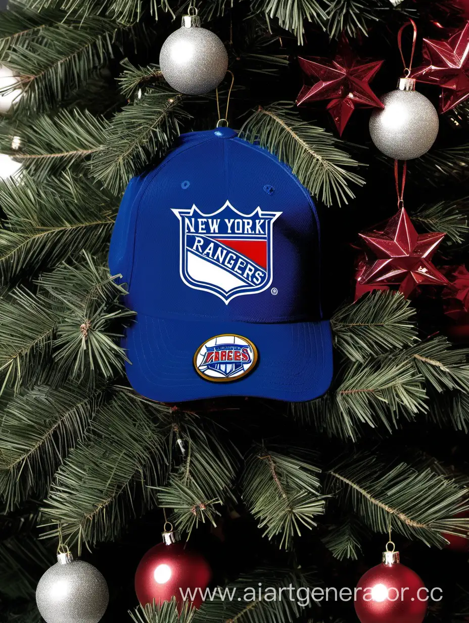 кепка хоккейной команды Нью-Йорк Рейнджерс у новогодней елки