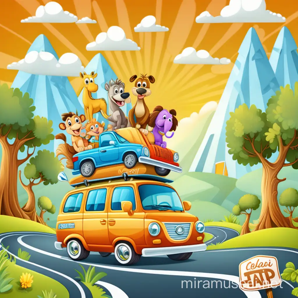 Colorful Cartoon Road Trip Adventure for Kids