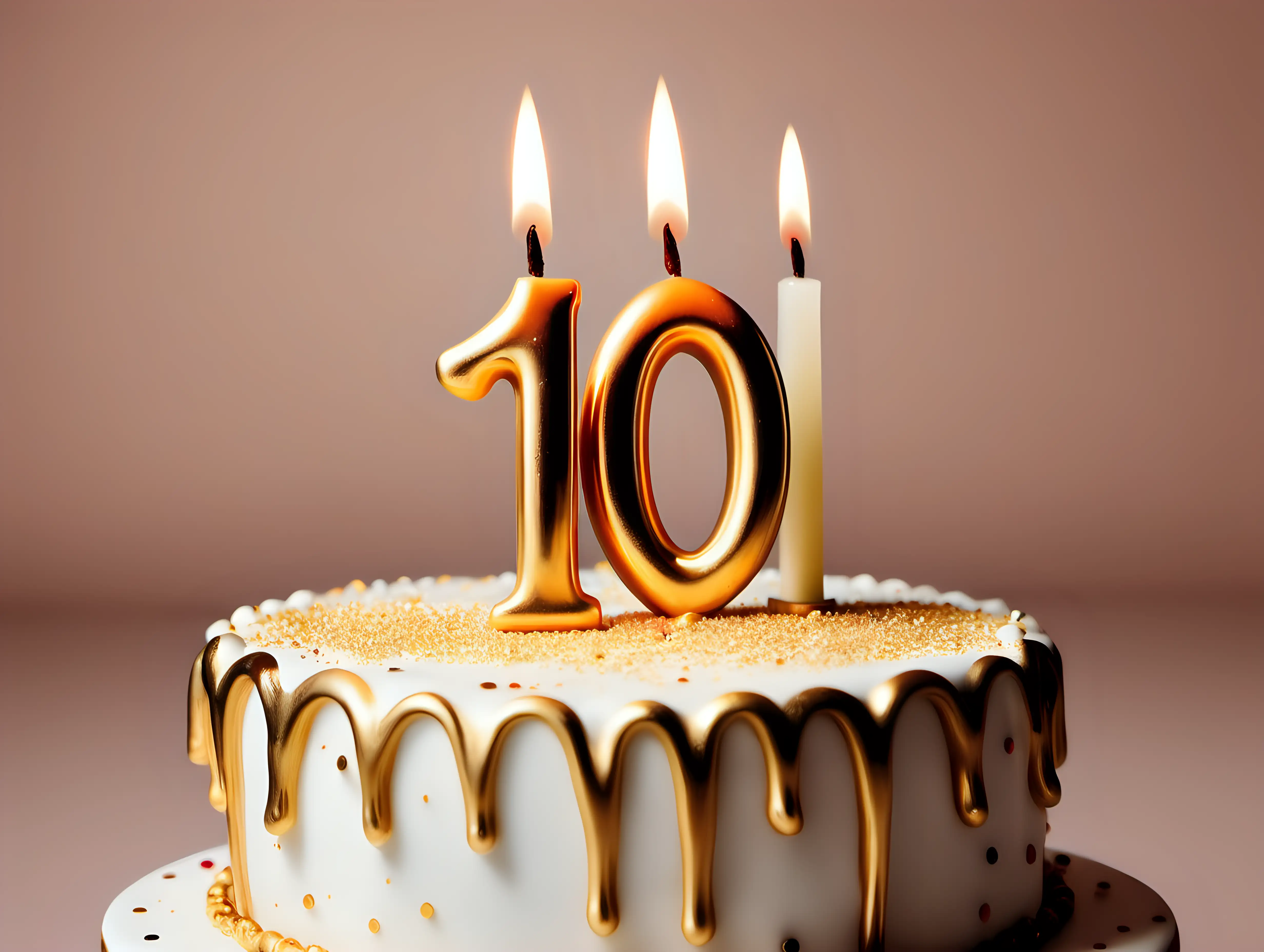 photo a gold 10th candle on a birthday cake, realistic