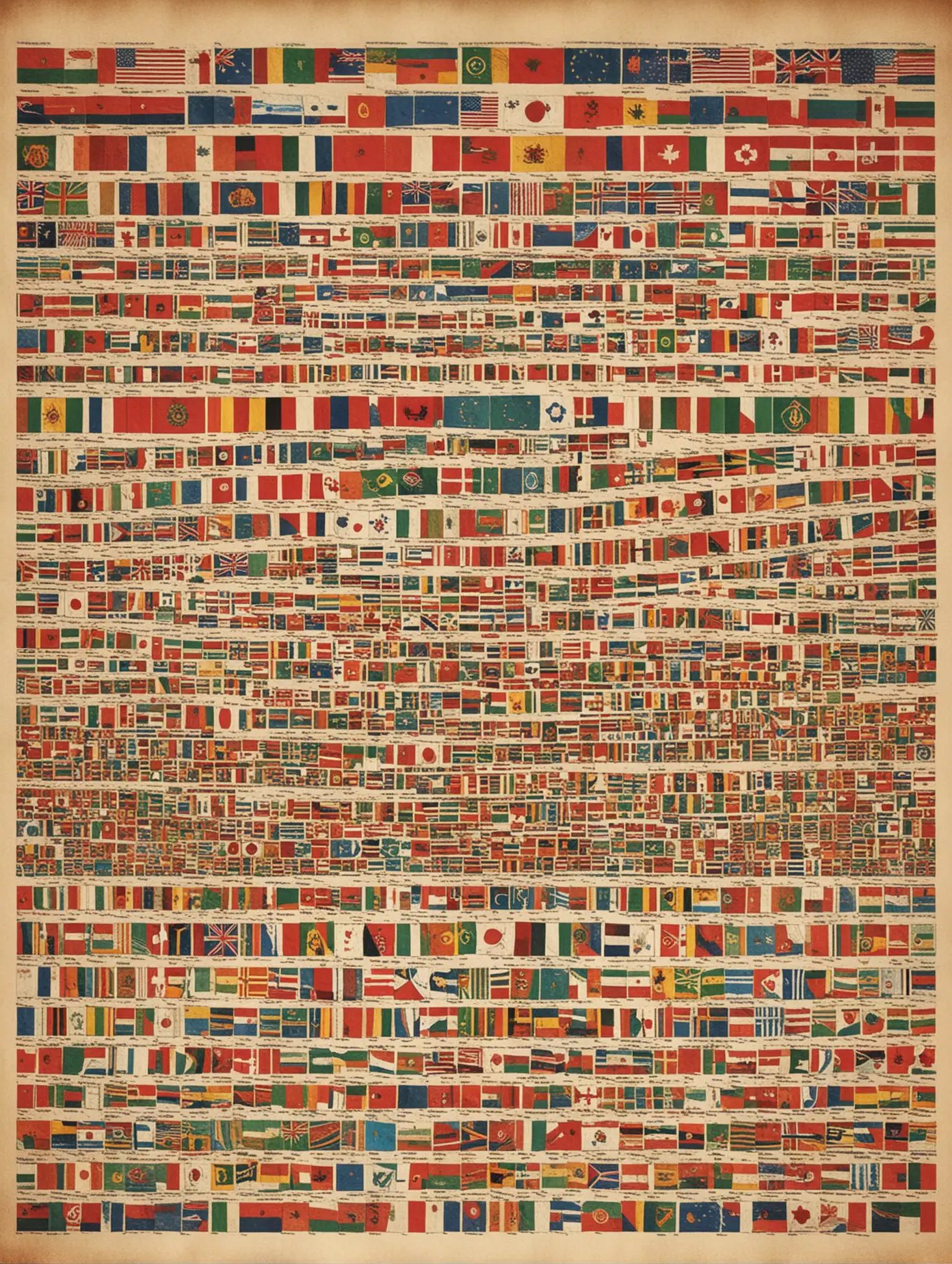 Vintage Style Poster Featuring Flags of Various World Countries