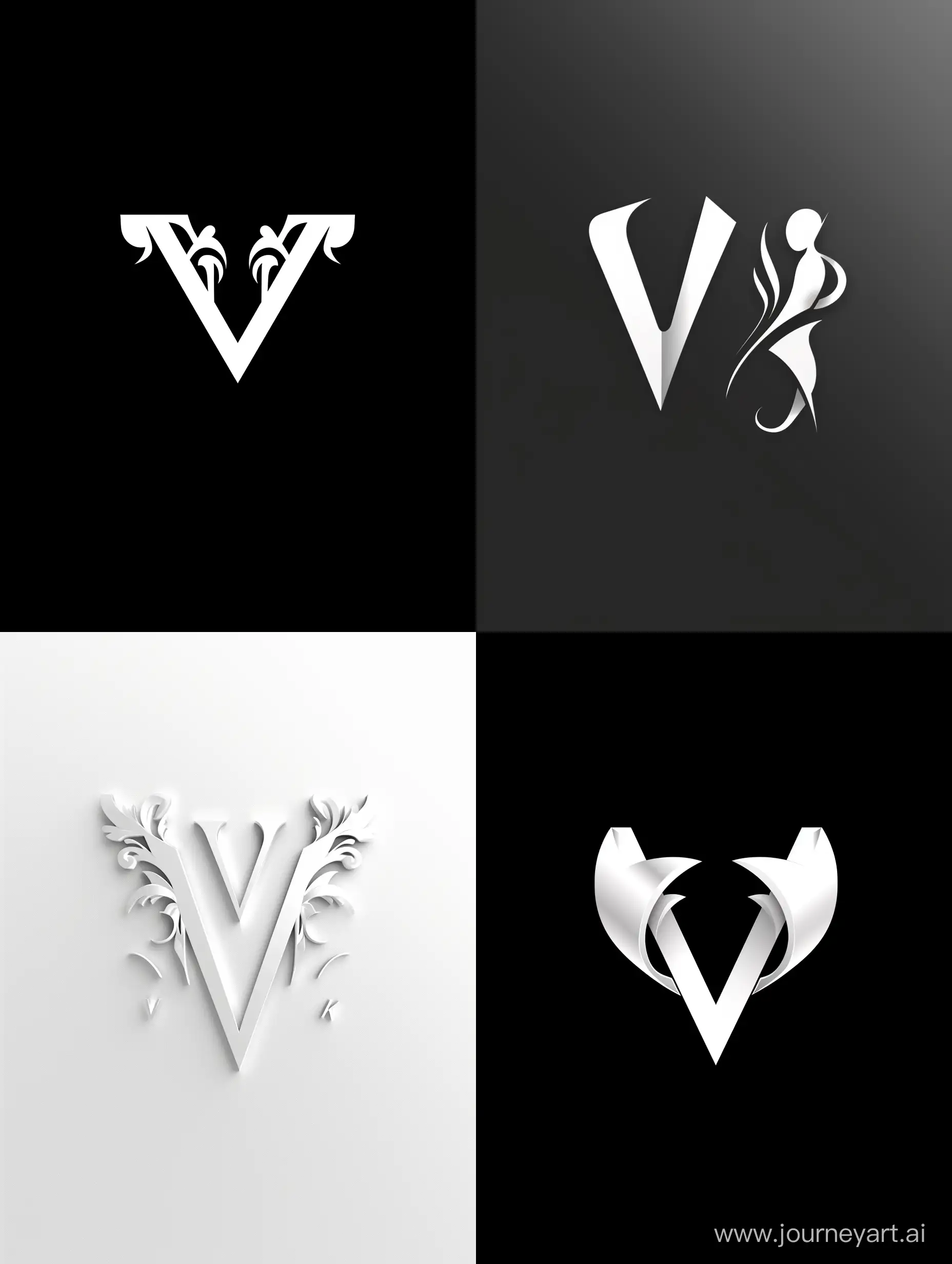 logo that is smiple and elegant, white. The figure is V and K