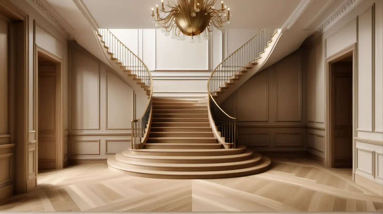 Luxurious Modern Parisian Grand Foyer with Double Staircase and Brass Balustrade
