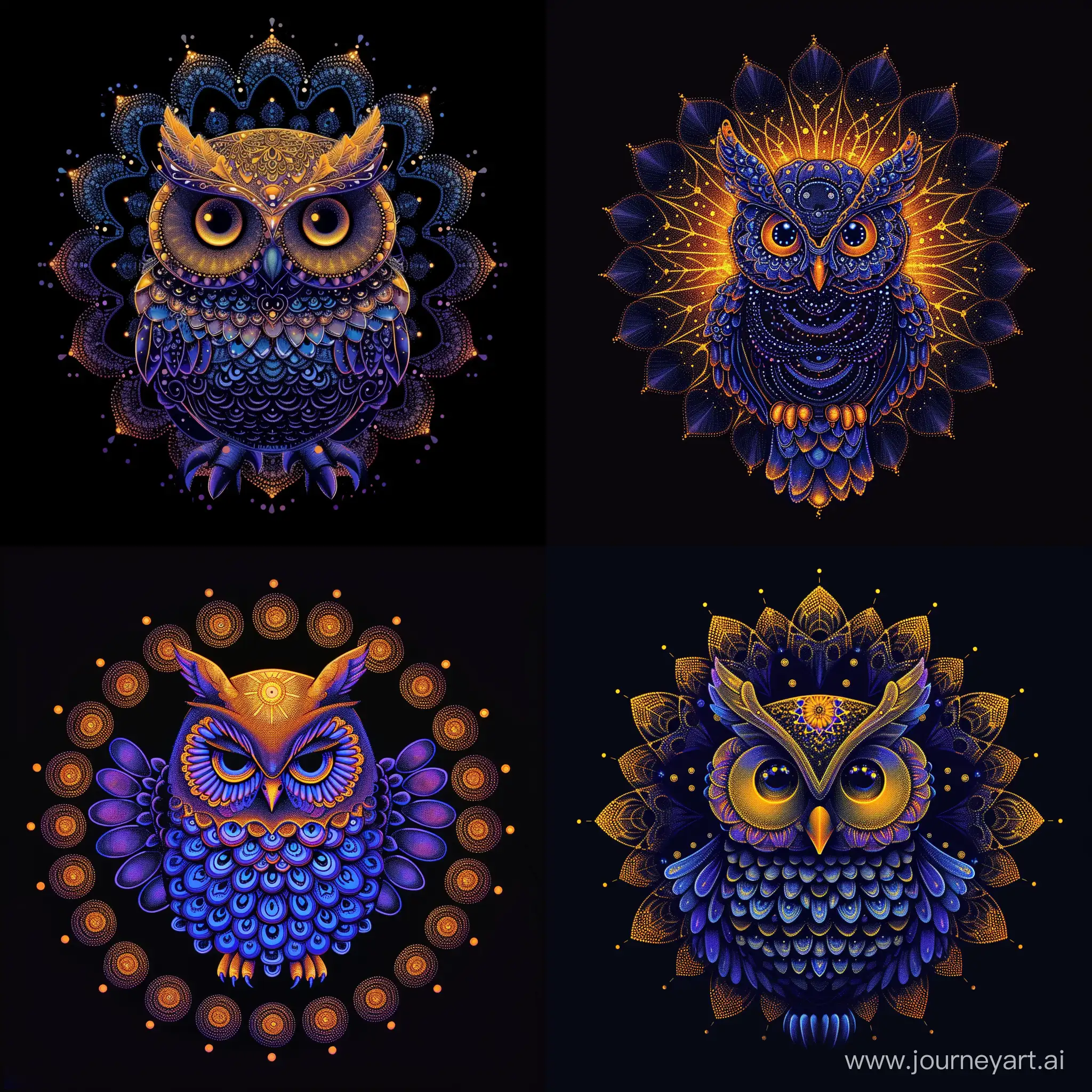 Neon-Chibi-Owl-Mandala-TShirt-Design