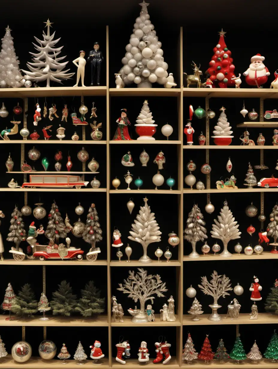 Vintage Christmas Tree Ornaments Shelf Exhibition
