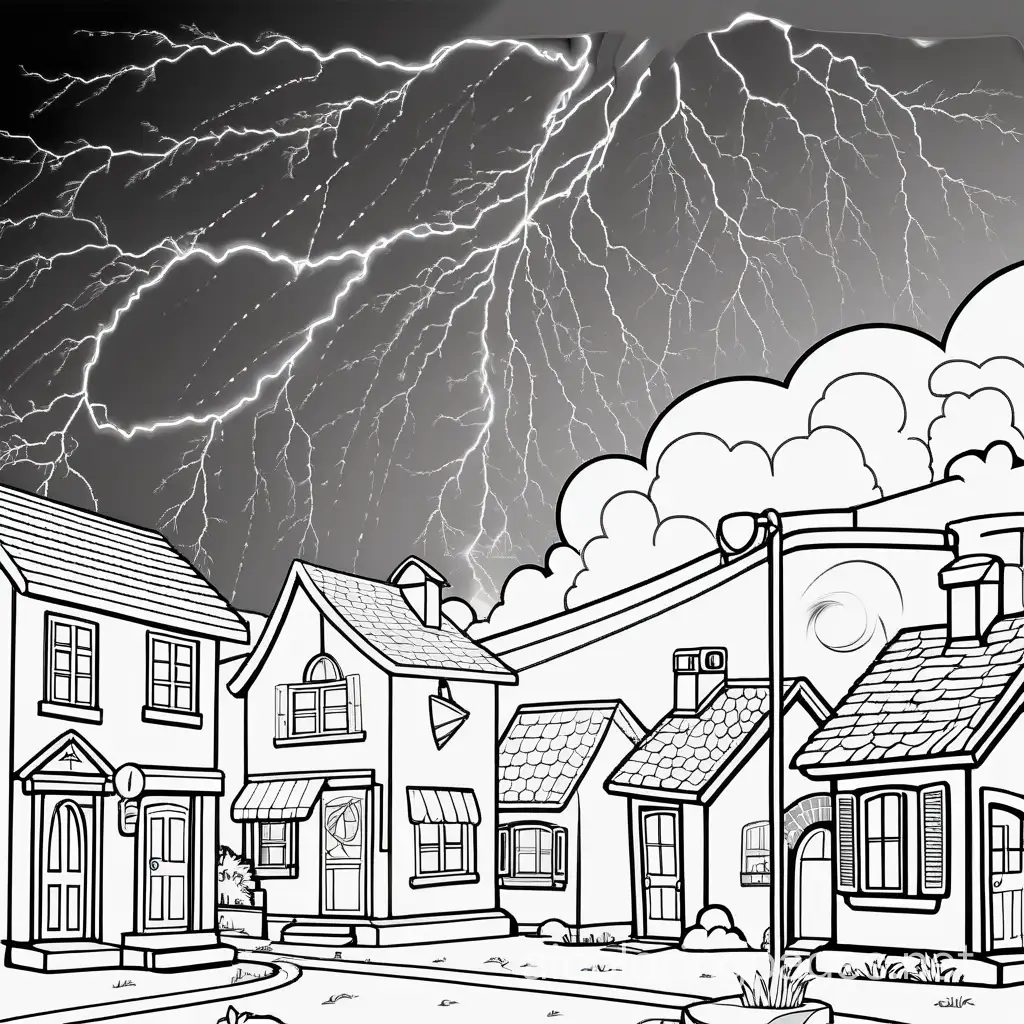 Thunderstorm-Coloring-Page-Lightning-Strike-and-Wind-in-Town