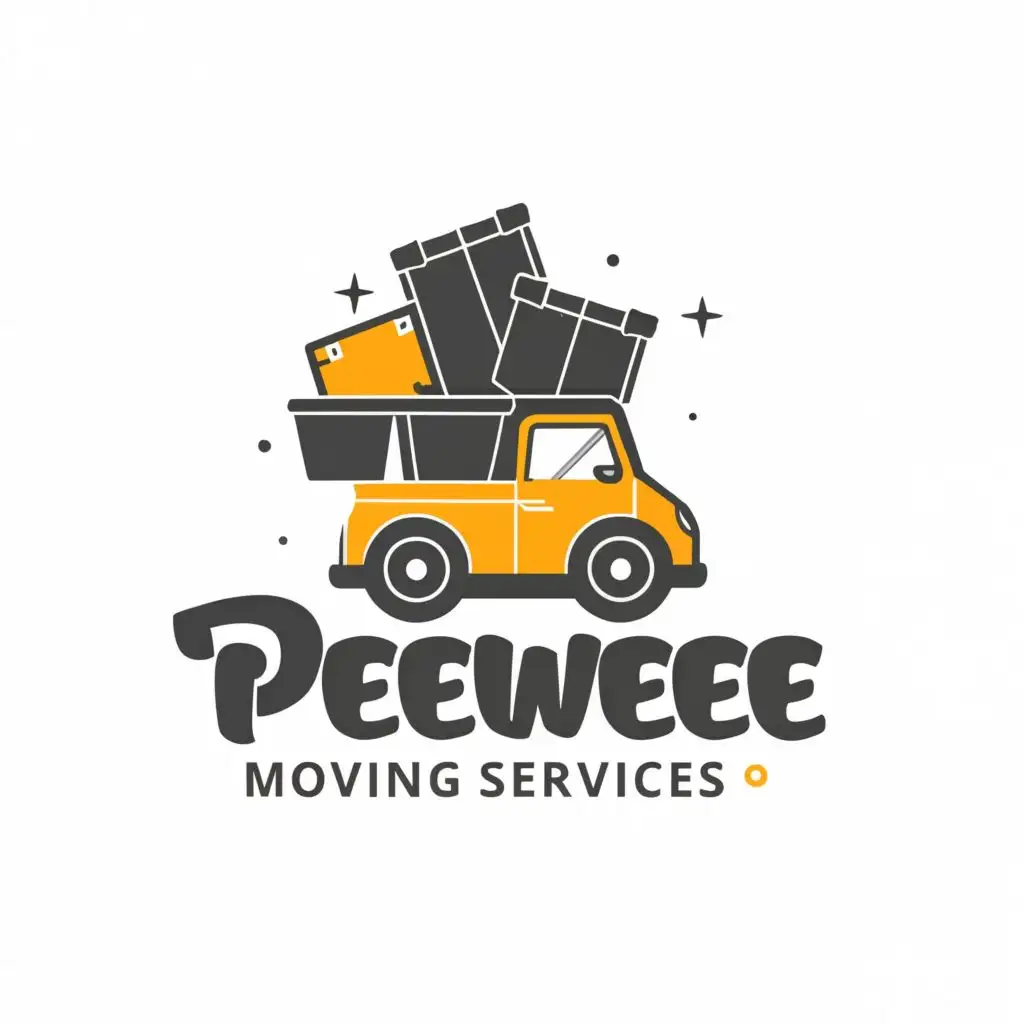 a logo design,with the text "PeeWee Moving Services", main symbol:Small car with a lot of luggage on top,Moderate,be used in Real Estate industry,clear background