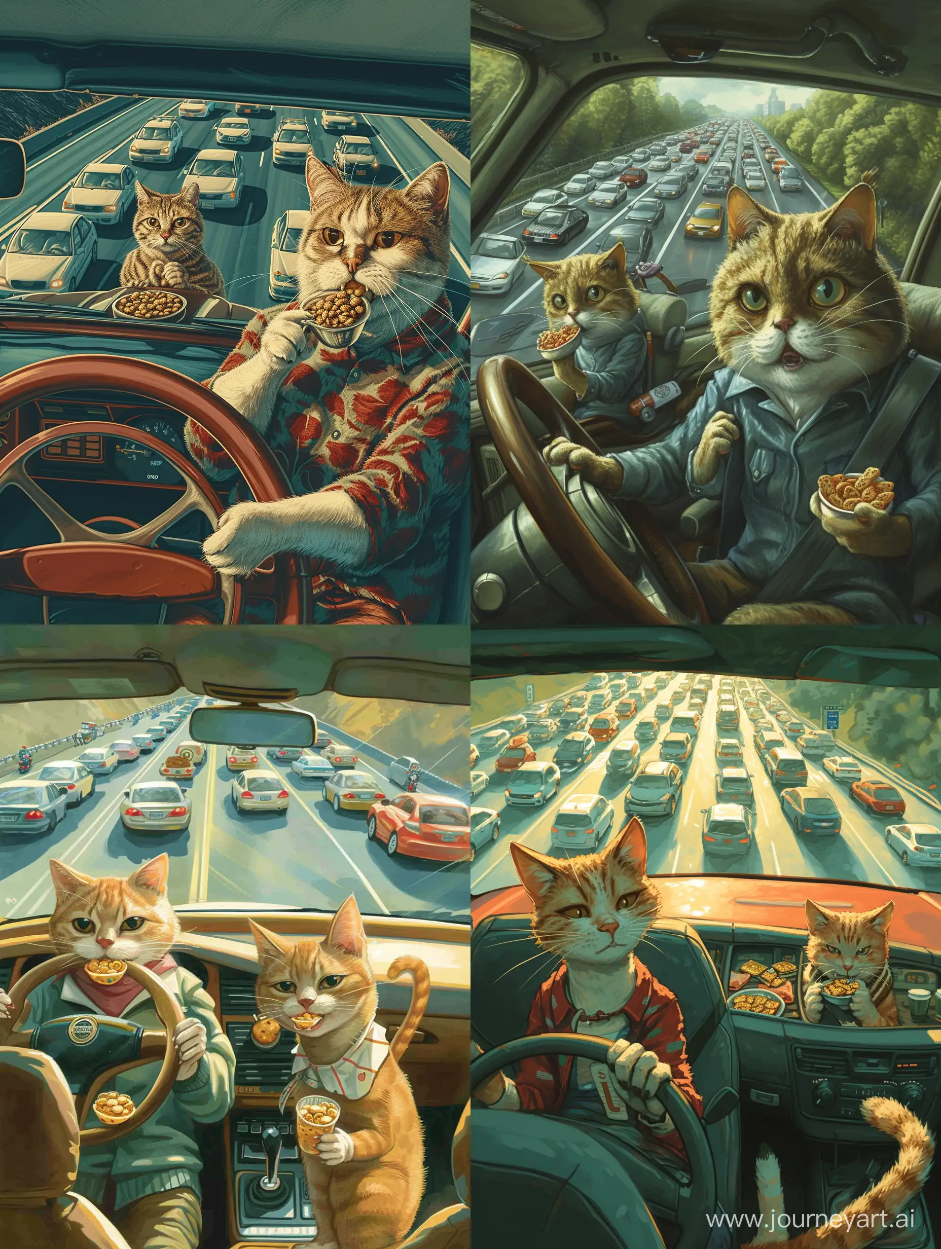 Dapper-Cat-Chauffeurs-Friend-Through-Traffic-Snack-Time