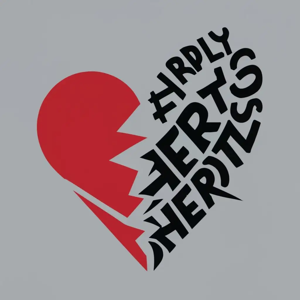 logo, broken heart repairing its self by sowing it back together, with the text "hardly heartless", typography