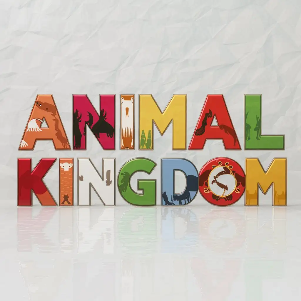 Vibrant Animal Kingdom Typography on White Background