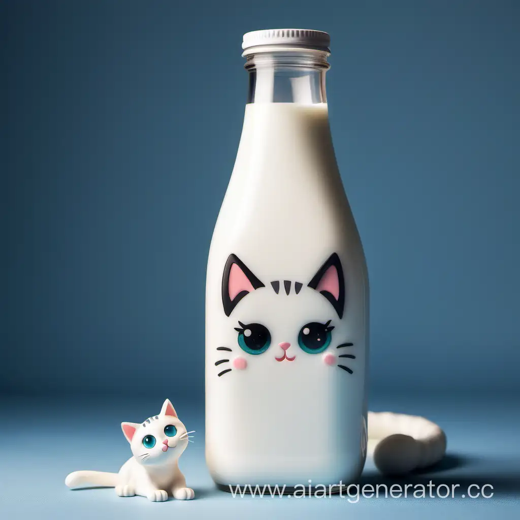 a bottle of milk in the form of a cat with the head of a live cat