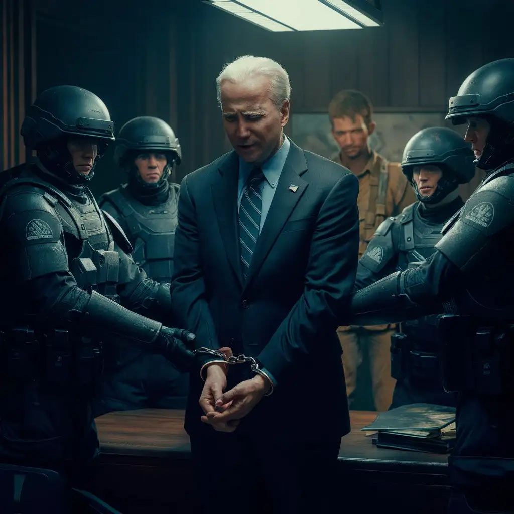 the last of us, inside his office, president joe biden is arrested and cuffed by FEDRA soldiers