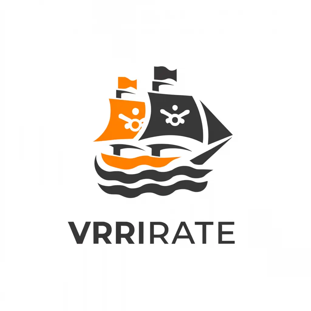a logo design,with the text "VR pirate", main symbol:Pirate ship on rough water,Minimalistic,be used in Technology industry,clear background