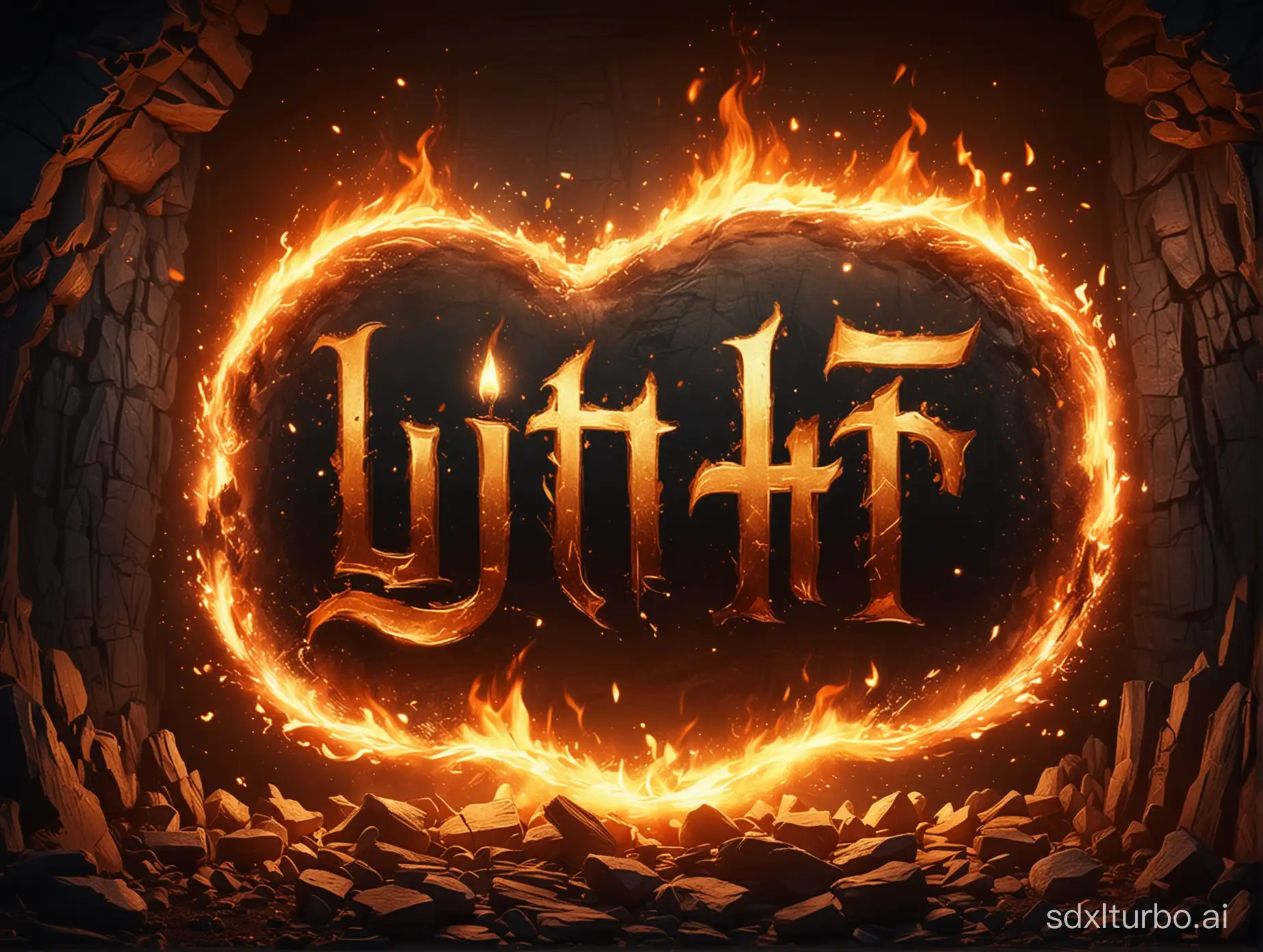 Stylized background with text in the middle "Lit" surround the text with torch fire