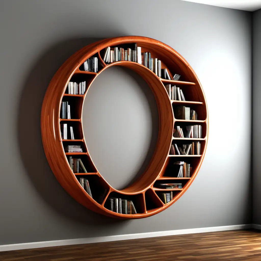 design a large organic scifi wall mounted bookshelf
