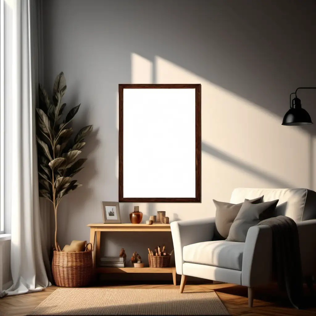 Cozy Farmhouse Living Room Wooden Poster Mockup