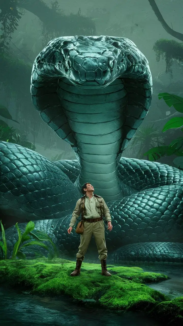 Colossal Snake Encounter in a Lush Green Jungle