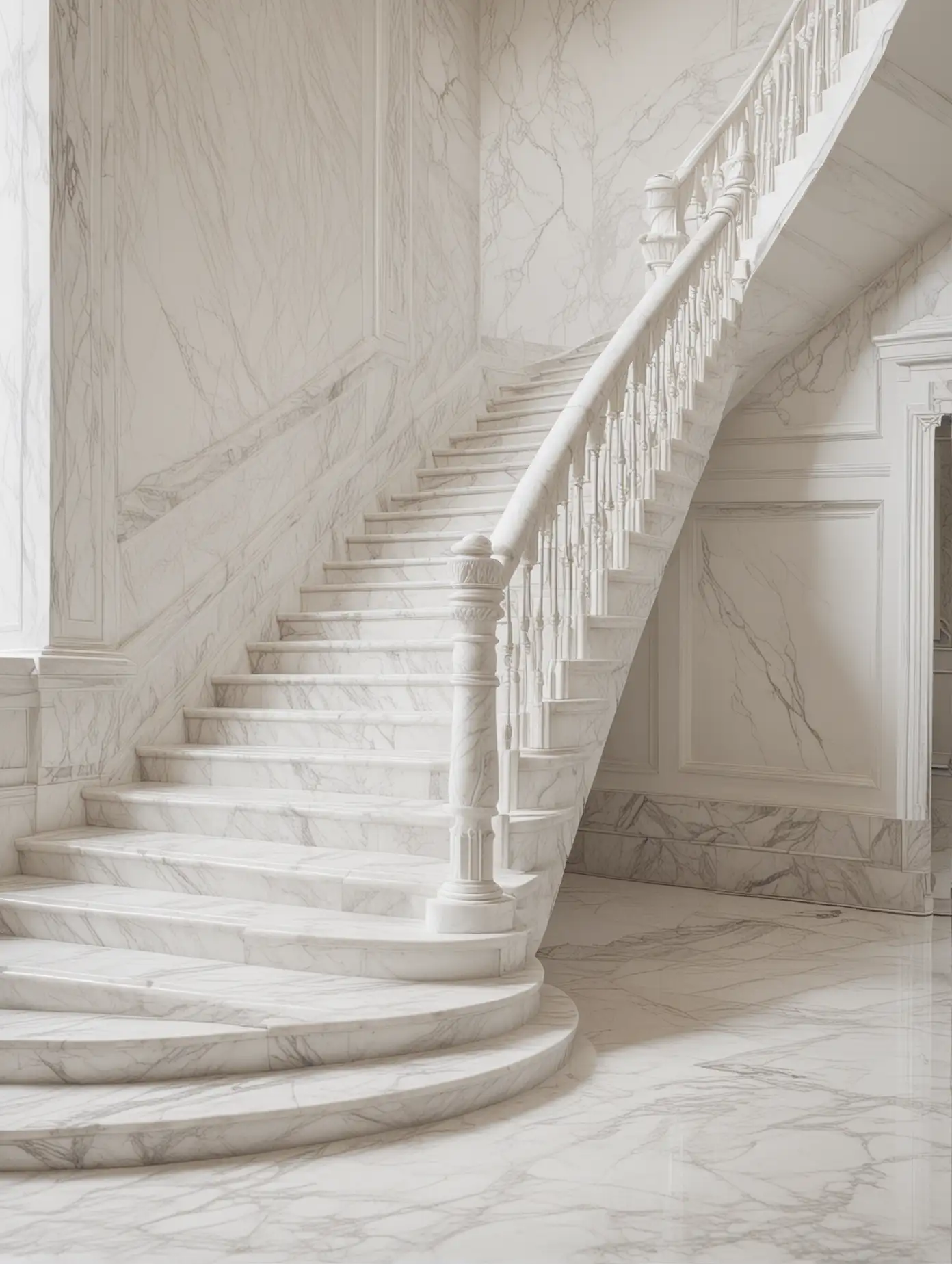 Ethereal Hyperrealistic White Marble Staircase in Surrealistic Setting