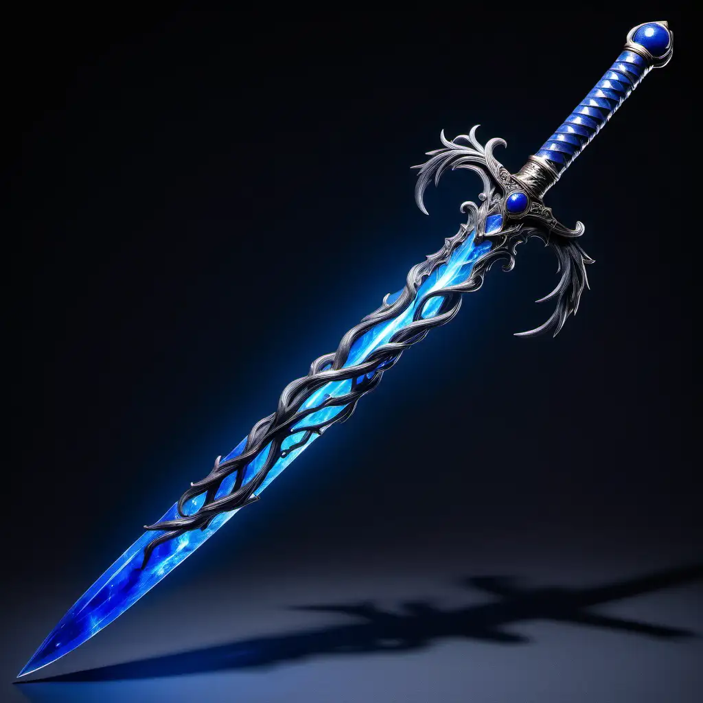 A single luminous saber sword made of twisting, intertwining lapis banches