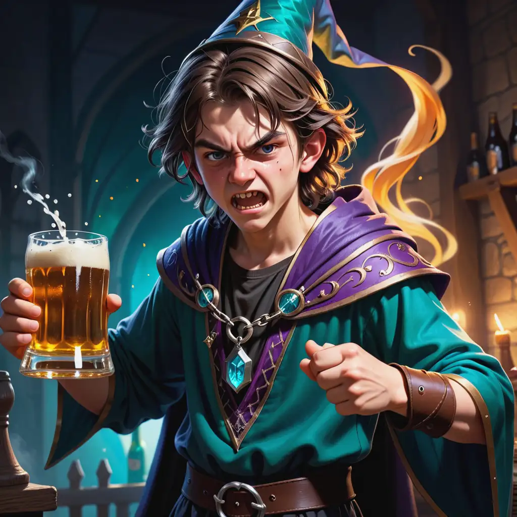 Angry Teenage Necromancer Holding Tankard of Beer