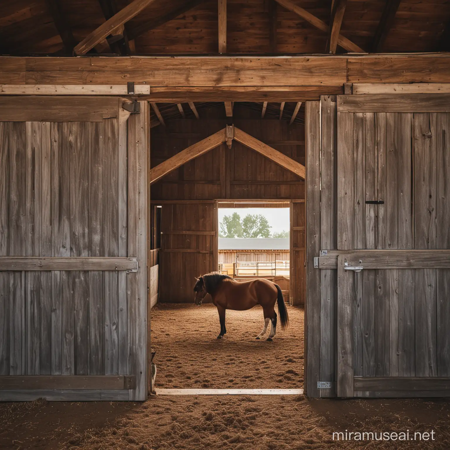 Serene Equestrian Scene in a Rustic Stable