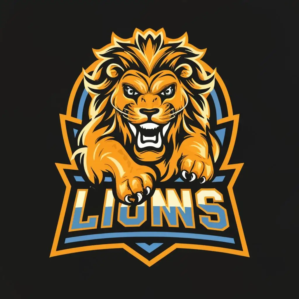logo, lion roaring, with the text "lions", typography, be used in Sports Fitness industry