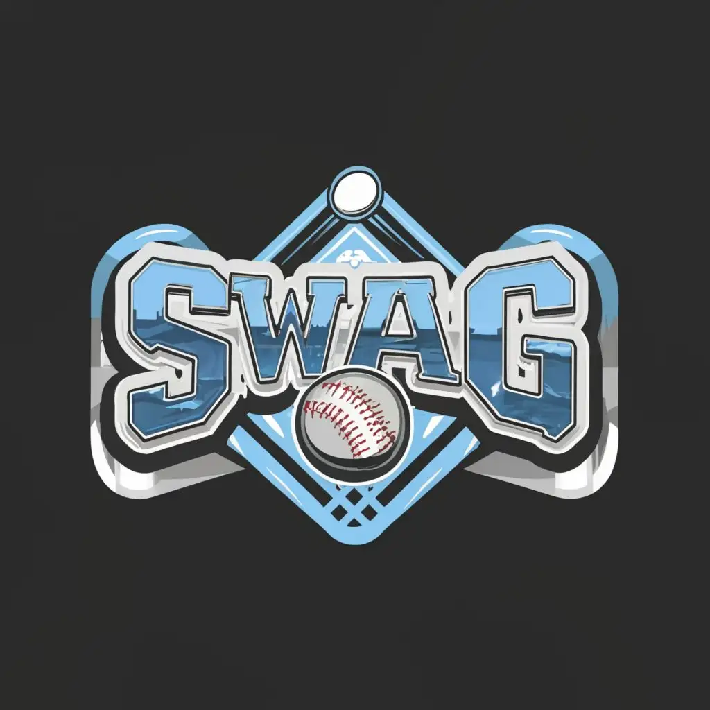 logo, baseball. batting.  vibrant blue grey silver chrome, with the text "SWAG Sports", typography, be used in Sports Fitness industry