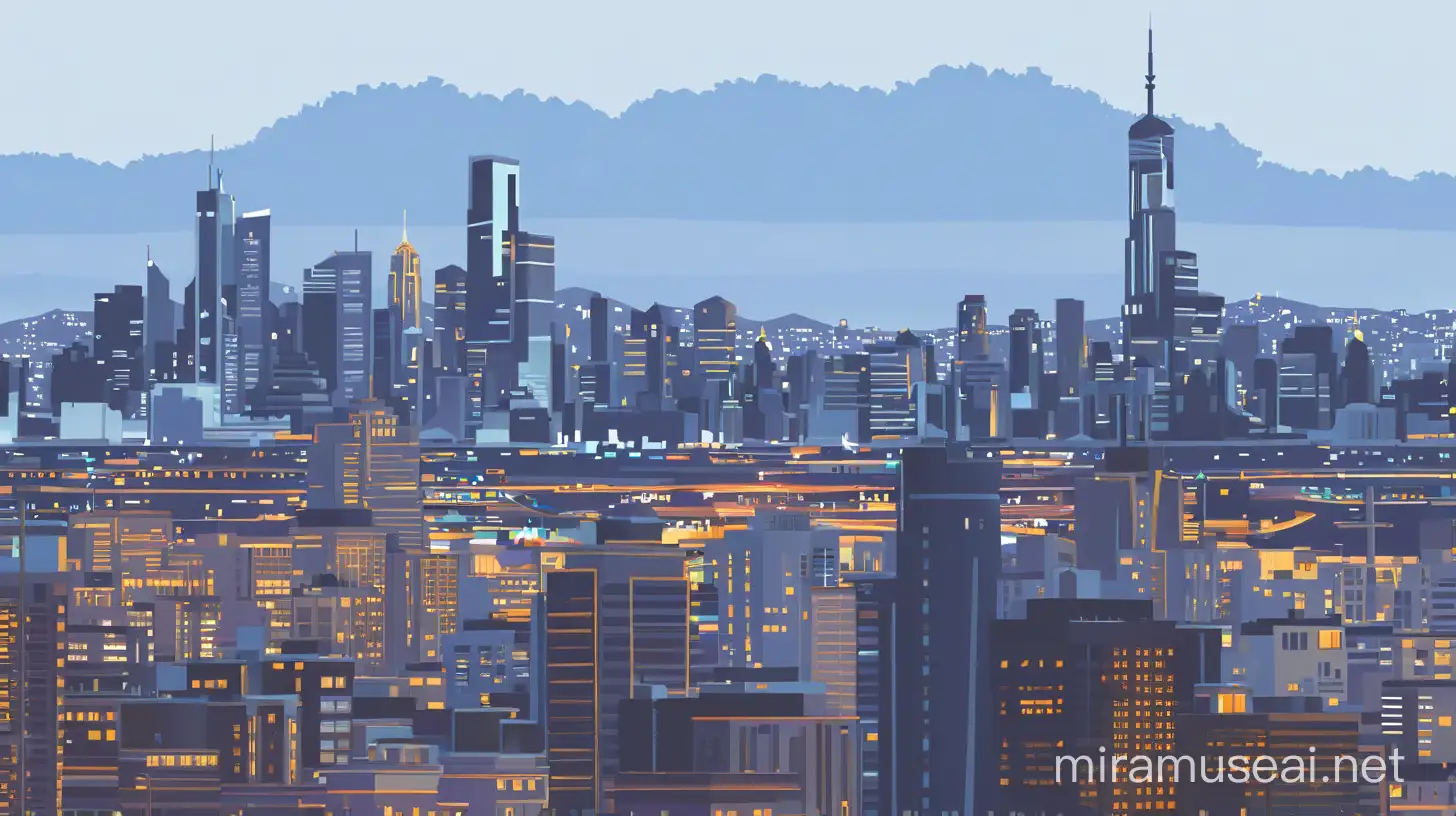 Stylized Drawing of City Skyline with Modern Architecture