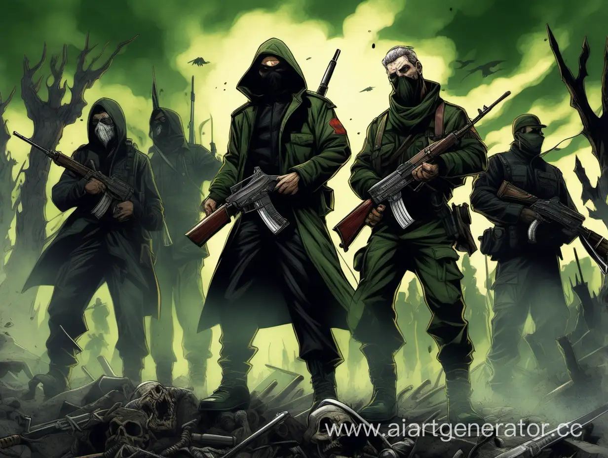 Apocalyptic-Battle-Flaming-Katana-Assassin-Russian-Captain-and-Soldiers-Against-Zombies