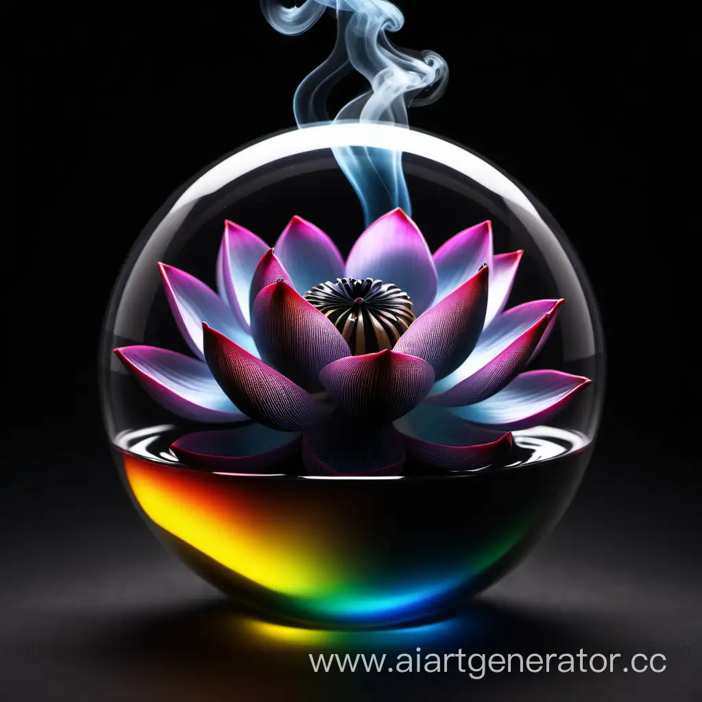 Realistic-Black-Lotus-Encased-in-Glass-Ball-with-Colored-Smoke