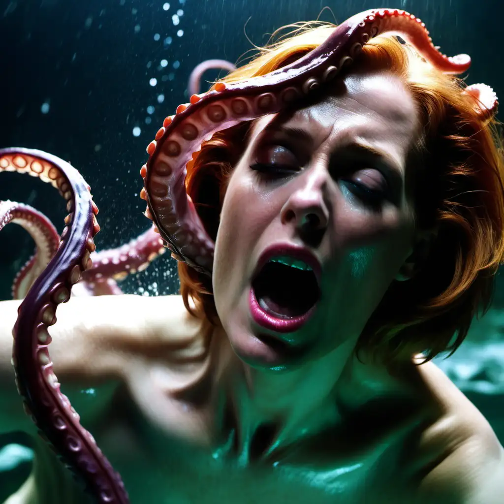 Sensual Aquatic Encounter Nude Agent Dana Scully with Octopus