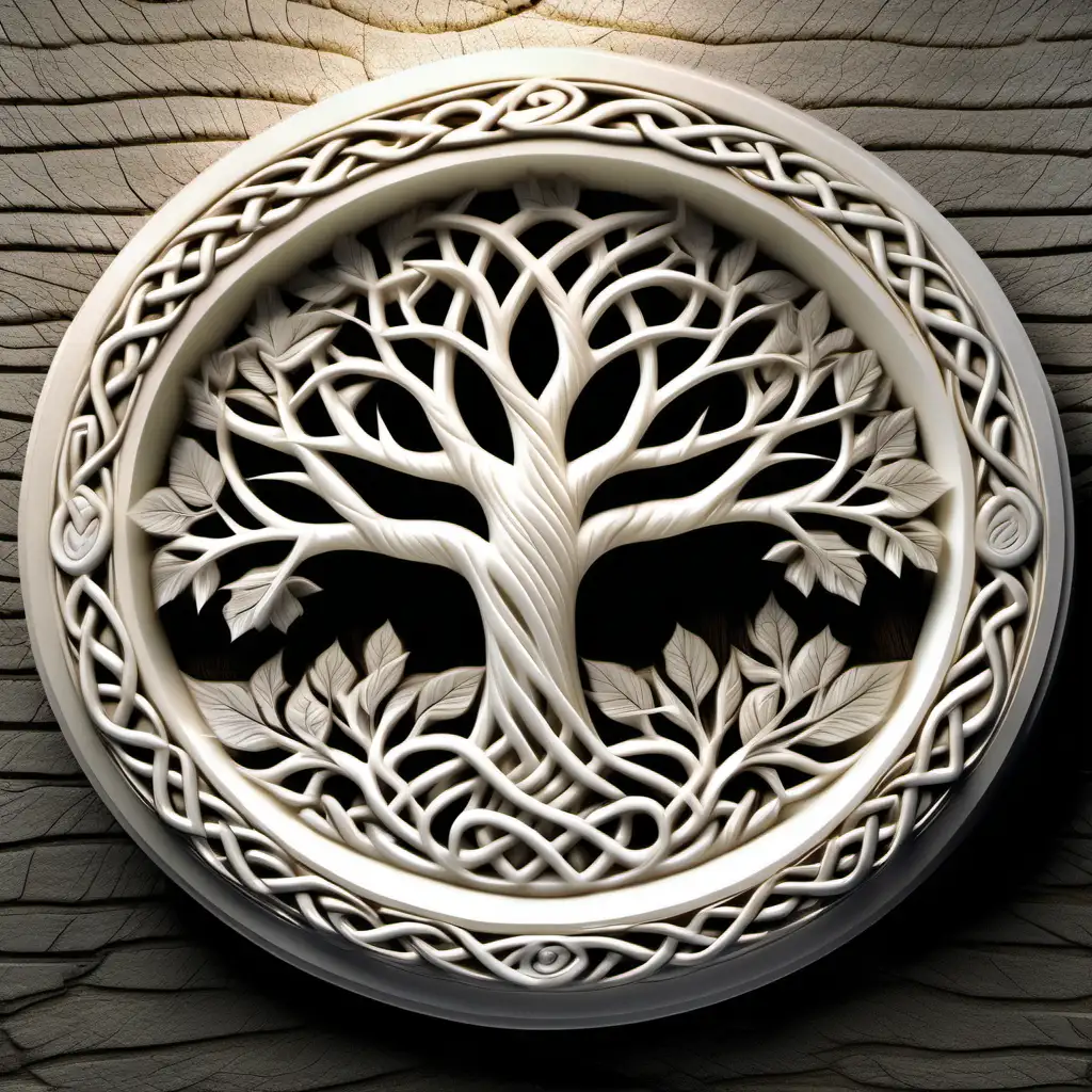 Celtic Tree of Life Carved in Translucent Alabaster Wood 3D Relief ...