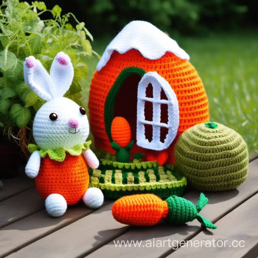 Handmade-Crocheted-Carrot-House-with-Bunny-and-Vegetable-Garden