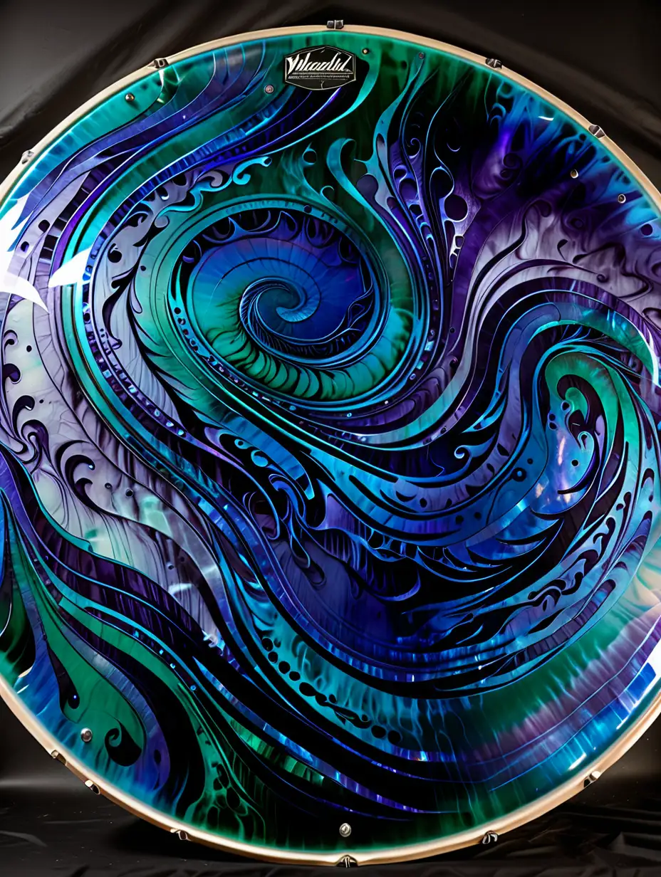 Colorful Iridescent Drumhead with Misty Smoke Swirls