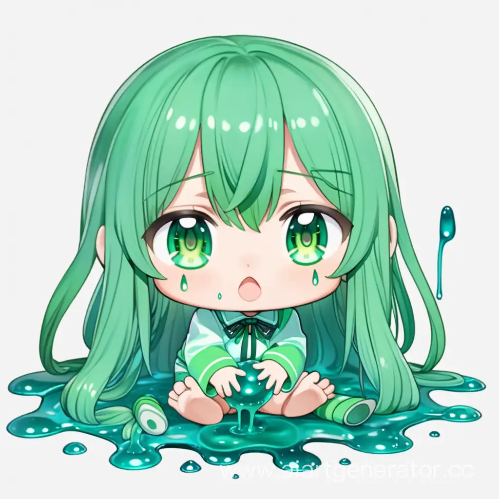 Adorable-Chibi-Green-Slime-Anime-Girl-Sitting-and-Squirming
