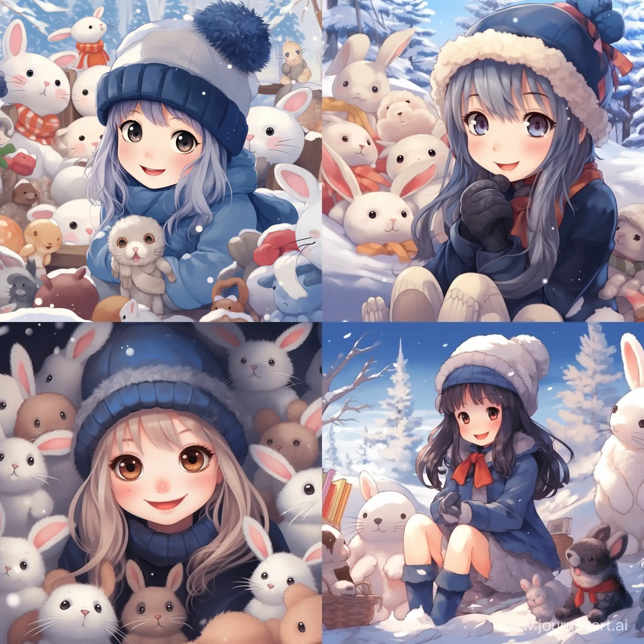 Adorable-Little-Girl-in-Winter-Wonderland-with-Yukine-Rabbit