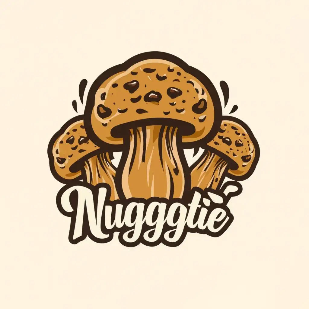 logo, mushroom farmer, mushroom, nugget, bite, biscuit, mushroom, golden, with the text "NUGGETIE", typography, be used in Restaurant industry