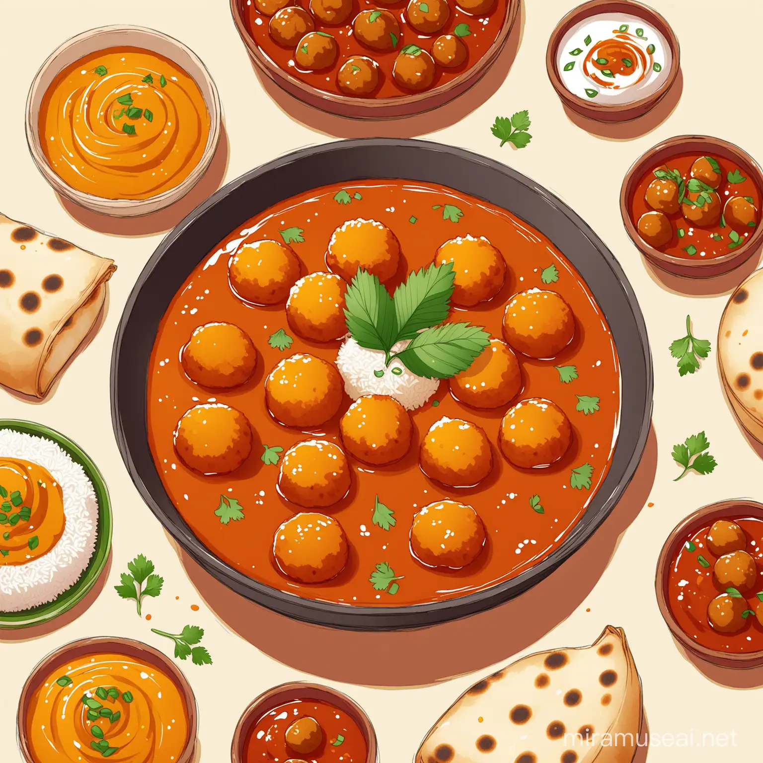 Vibrant Indian Food Illustration Traditional Dishes and Spices