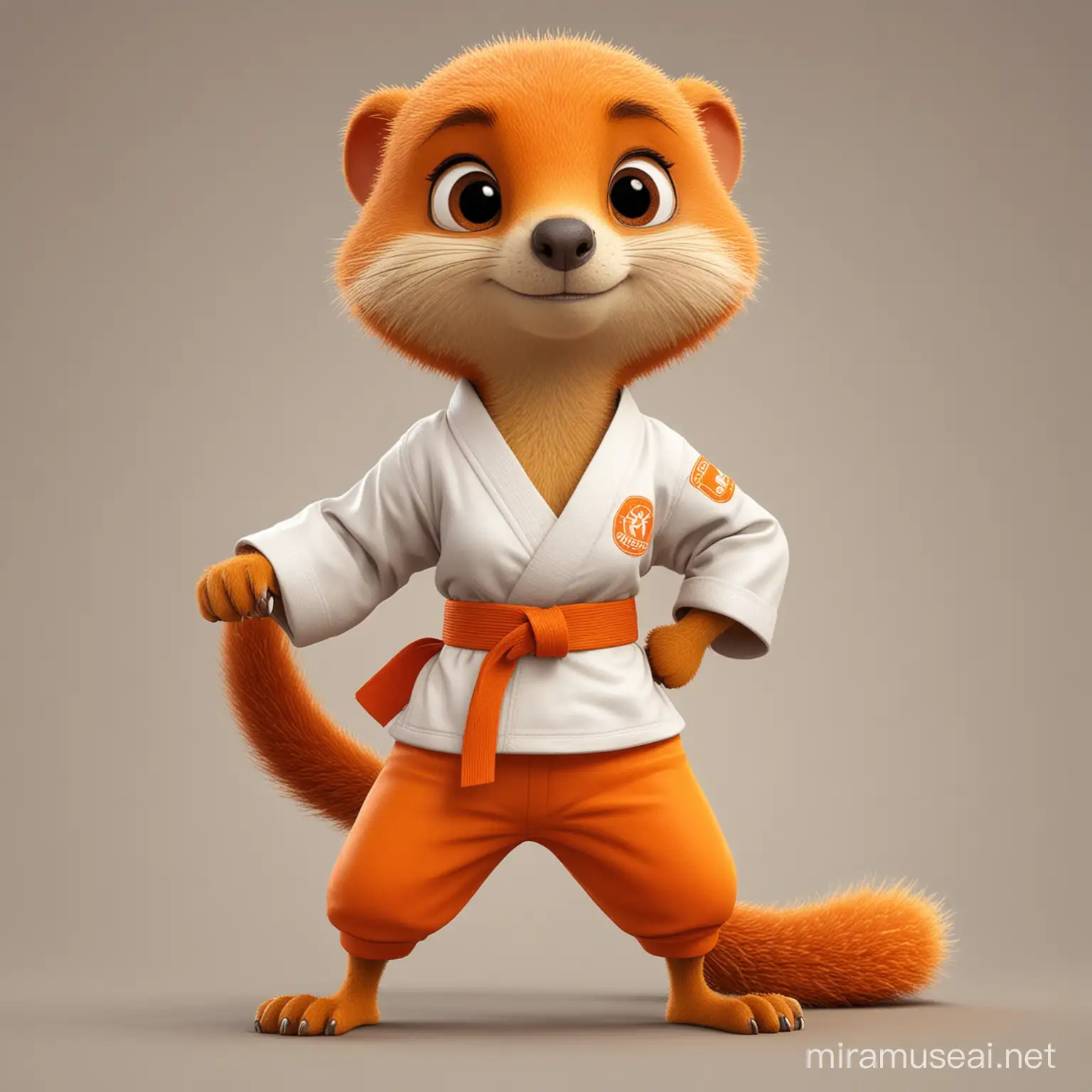 Cute Female Cartoon Mongoose in Karate Outfit