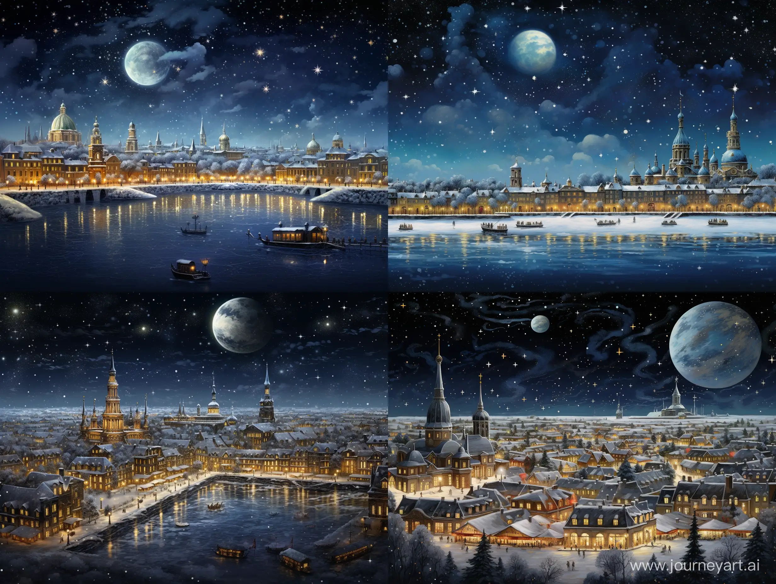 St. Petersburg night winter 18th century panorama space view