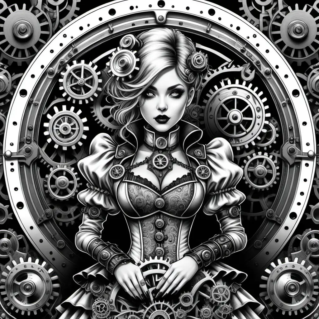 Gothic SteampunkInspired Adult Coloring Book Detailed Fashion Illustration with Gears and Clockwork