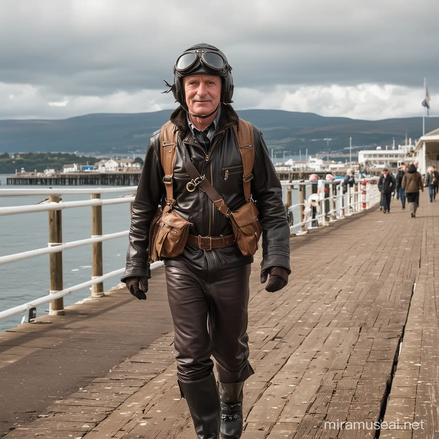 Vintage Punk Rocker in Biggles Costume on Dunoon Pier Scotland