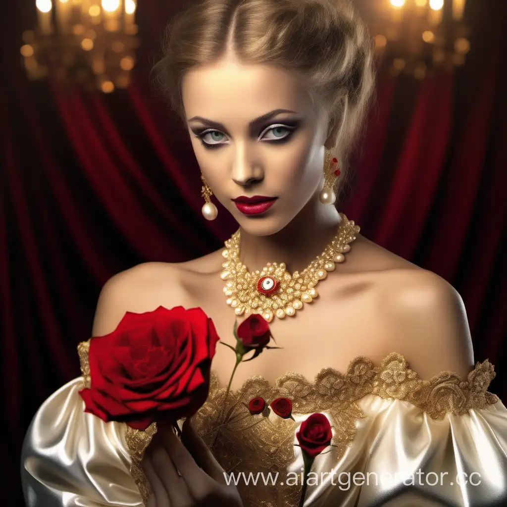 Elegant-Aristocrat-Poses-with-Red-Rose-in-19th-CenturyInspired-Attire