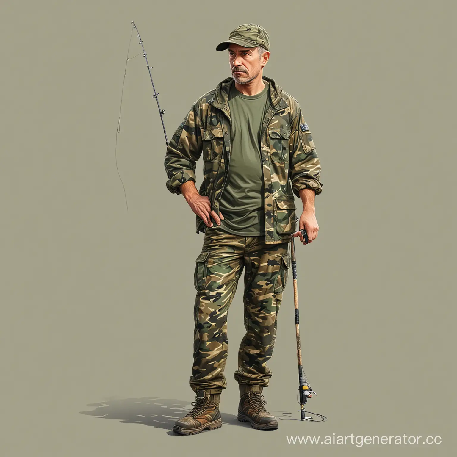 Camouflaged-Fisherman-with-Rod-Fishing