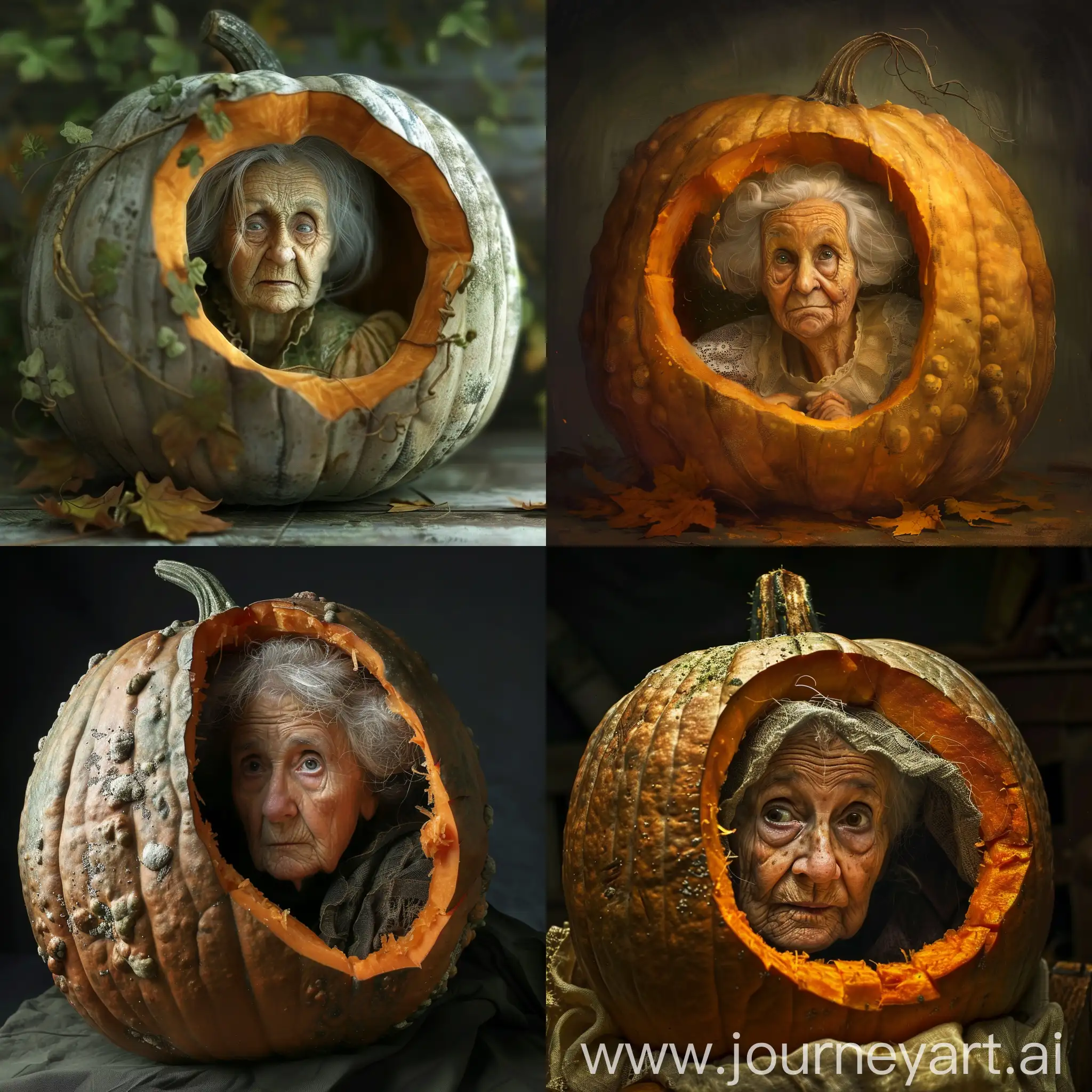 Old lady inside a pumpkin
