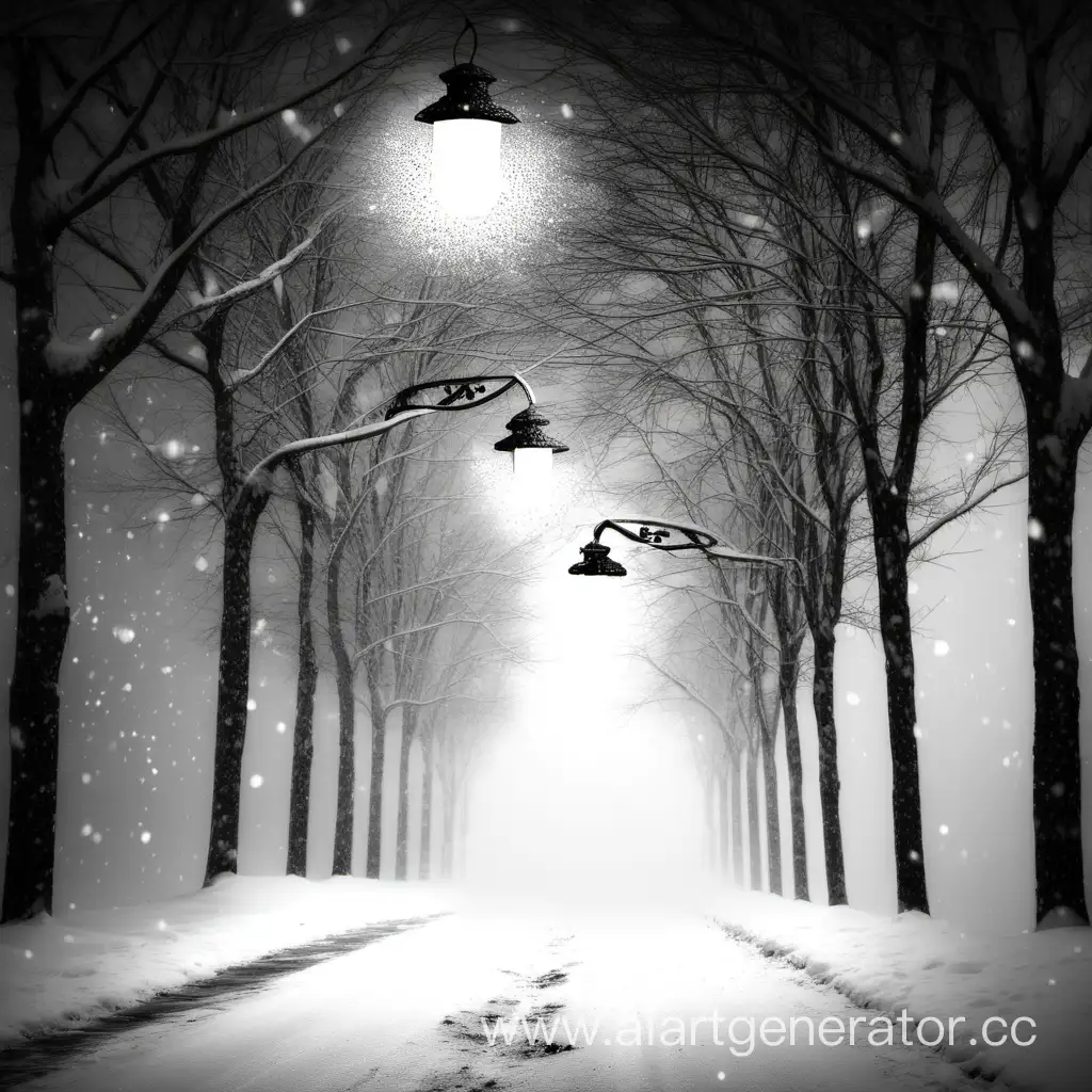 Enchanting-Winter-Scene-Lantern-Light-and-Snowfall-on-a-Serene-Road