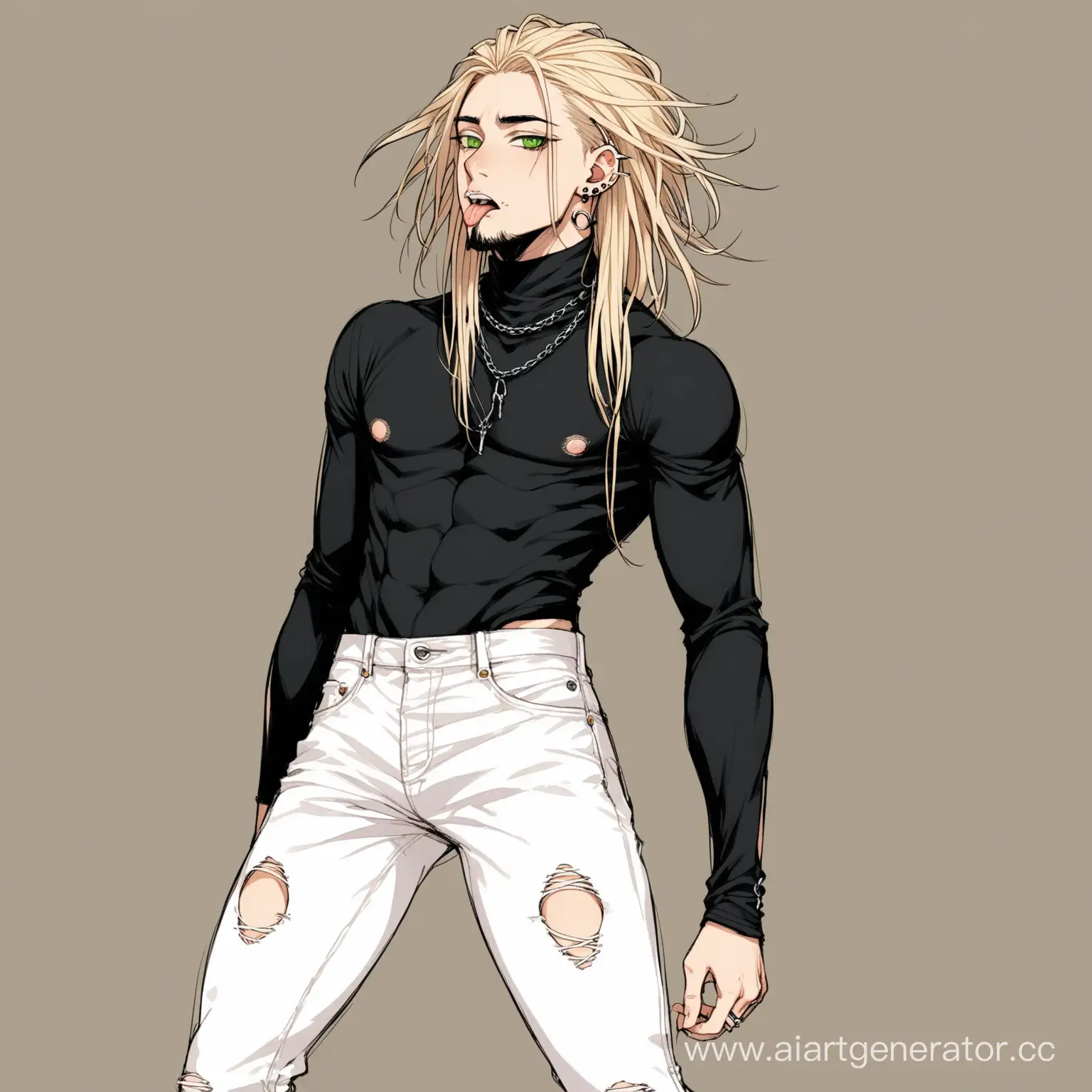 Man-with-Very-Light-Blonde-Dreadlocks-and-Piercings-in-Black-Shirt-and-White-Jeans