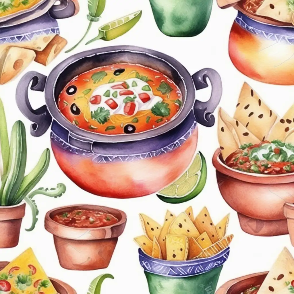 Vibrant Mexican Pot Watercolor Traditional Culinary Art