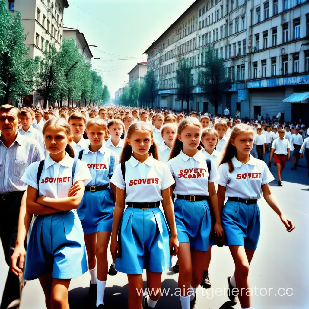 Sunny-Holiday-in-a-Blossoming-Soviet-District-with-Pioneers-and-Activists