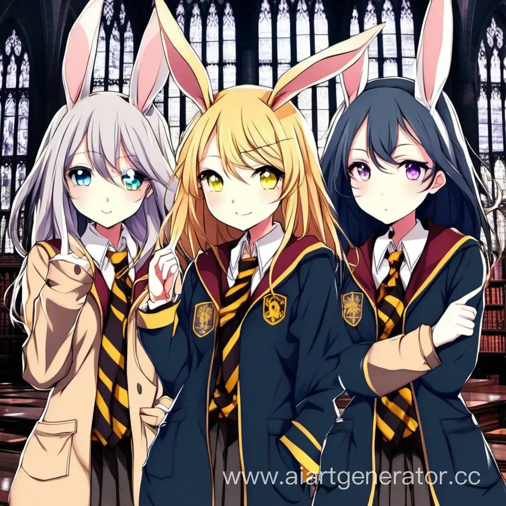 3 anime rabbit girls in hogwarts